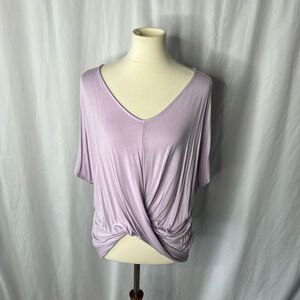 Venus Light Purple V-neck Cold Shoulder Top with Twisted Bottom Front - Medium